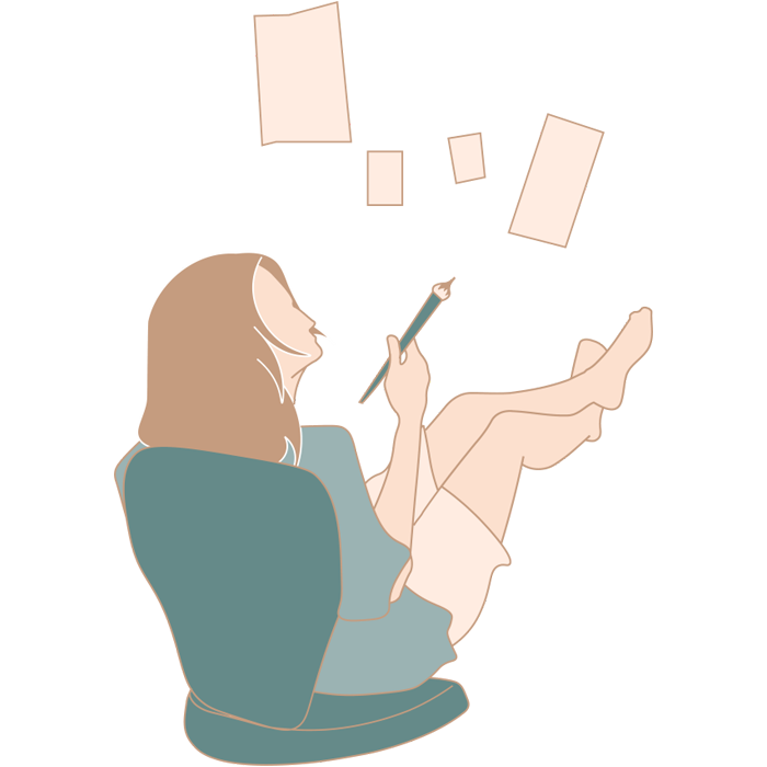 sketch of woman thinking about design 