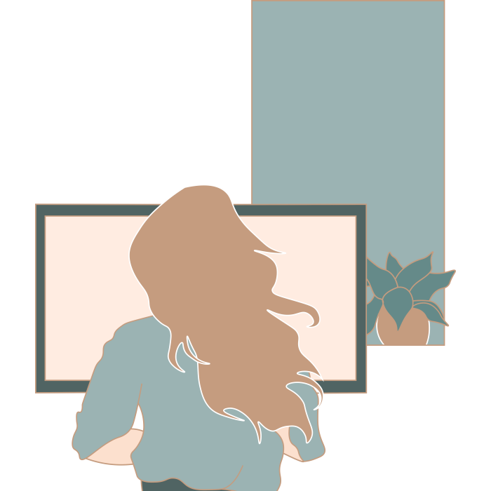 sketch of woman creating website on computer